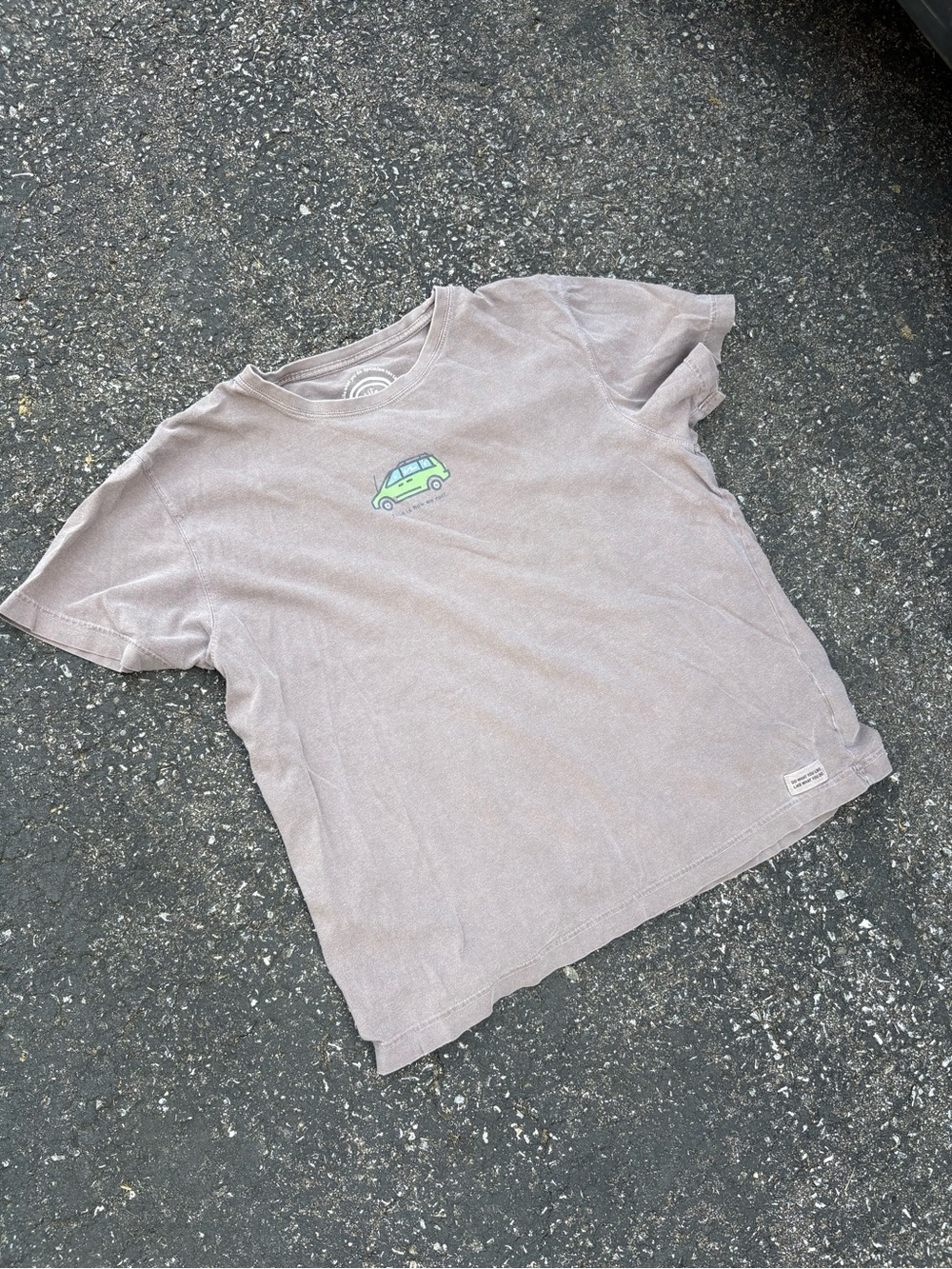 Life Is Good Women's Large Crusher Tee Taupe Grey Green Van This Is How We Roll🚙